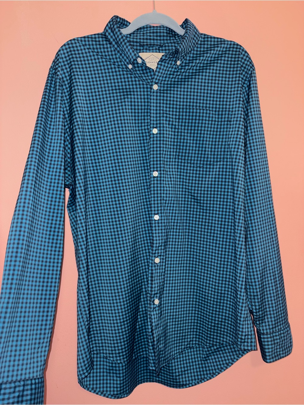 St. John's Bay Teal and Navy Gingham Button-Down Shirt